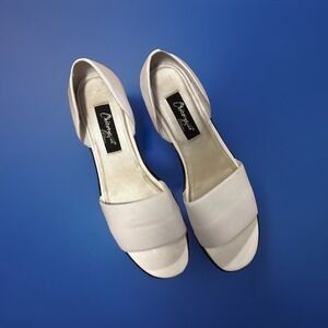White Sandals Platform VTG‎ Leather Slip On Mule Peep Toe Woman's Size 11 NEW